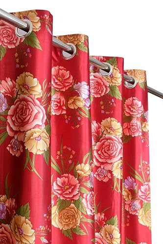 Image of Homefab India Eyelet Polyester Floral Window Curtain - 5 ft, Maroon - 1 Piece