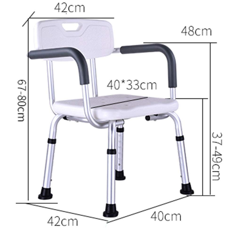 con Respaldo Asiento de Ducha, Altura Ajustable con apoyabrazos Marco de Aluminio para Ancianos Discapacitados Suministros médicos Taburete de Ducha fácil de Montar Asiento de Ducha Asientos