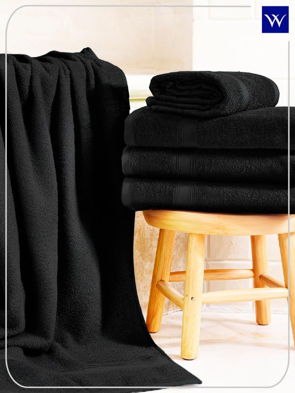 Image of Welspun Alpha 100% Cotton 420 GSM Dobby Weave Solid Premium Large Bath Towel | Super Absorbent, Quick Dry & Ultra Soft - 84 x 180 Cm - Black