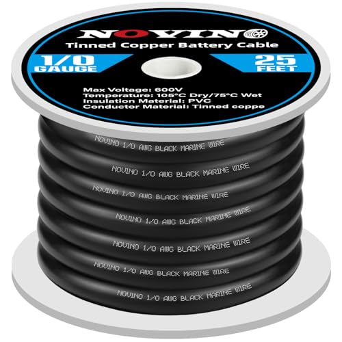 1/0 Gauge Marine Wire Tinned Copper Boat Battery Cable,600V 1/0 AWG 25ft Marine Battery Cable for Automotive Boat Wiring RV Camper Trailer Motorcycle Kubota Tractor