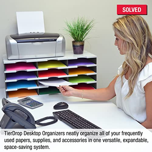 Ultimate Office TierDrop Desktop Organizer Document, Forms, Mail, and Classroom Sorter. 12 Letter Size Compartments with Optional Add-On Tiers for Easy Expansion - Gray w/Black - Thumbnail 3