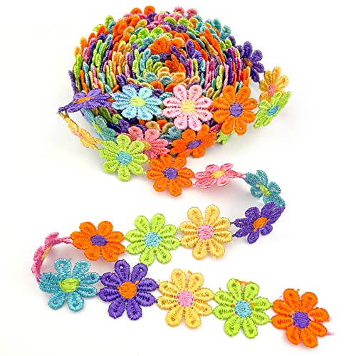 5 Yardas de Flores de Encaje Ribete Cinta de Ajuste, Encajes y Puntillas, Crisantemo de Color Pasamaneria, Apliques Bordados Usado para Manualidades Ropa de álbum de Recortes Decoración de Boda Cover