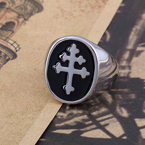 Black Enamel Cross Of Lorraine Stainless Steel Mens Ring Knights Templar Crusader #TOP1