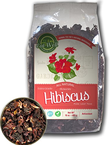 Eat Well Premium Foods - Hibiscus Flowers Tea 16 oz ,100% Natural Dried Hibiscus Flowers, Herbal Tea, Loose Leaf