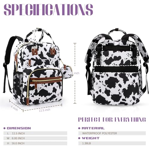 Image of Tuwubi Diaper Bag Backpack, Baby Essentials Travel Tote Bag, Multi function Waterproof Backpacks, Travel Essentials with Stroller Straps & Pacifier Case - Cow Print