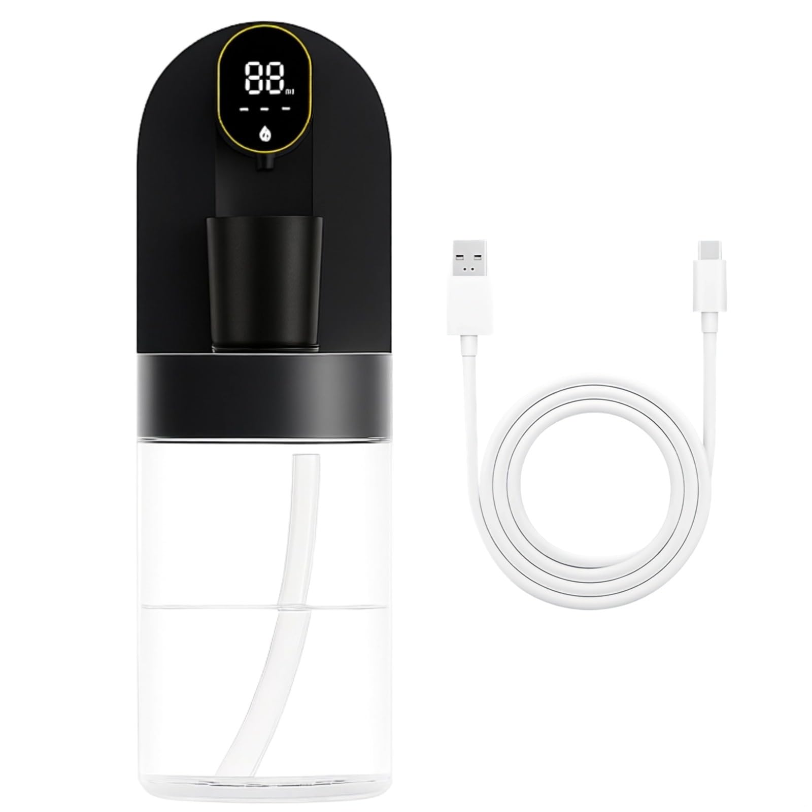 PONDON Naścienny automatyczny dozownik do płynu do płukania ust, bezdotykowy, pojemność 575 g, 4 tryby ładowania USB, zawiera kubek, oszczędność miejsca