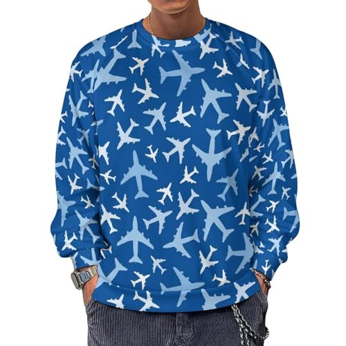 VOSERY Crewneck Sweatshirt for Men, Airplanes In The SkyLong Sleeve Pullover Sweaters Fashion Casual Clothes Men