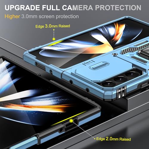 Image of Polycarbonate Slide Camera Cover with Ring Holder Mobile Phone Case Cover for Samsung Galaxy Z Fold 6 (Blue)