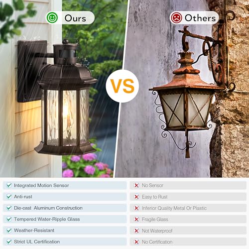vianis motion sensor outdoor garage lighting fixture oil rubbed bronze farmhouse exterior wall mount sconce for house waterproof dusk to dawn front porch orb outside lantern for patio
