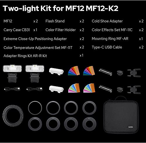 Godox MF12 MF12-K2 12W Makro-Blitz,2,4G Wireless Control,TTL/M-Modus,Eingebauter 3,7V/6,29W Lithium-Akku als externer… – Bild 7