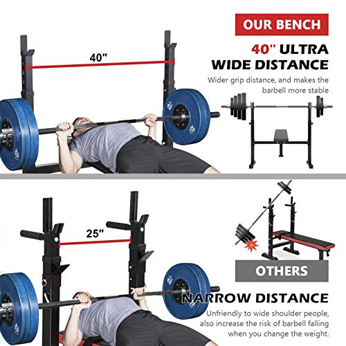 40-inch Wide Adjustable Barbell Rack ER KANG Weight Bench with 6-Level Height-Adjustable Olympic Workout Bench for Home Gym, Strength Training