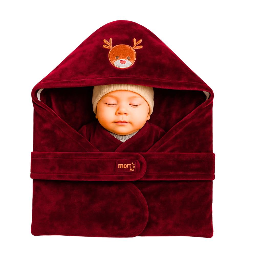 aRIC Newborn Baby Swaddle Wrapper Blanket with Hood – Ultra Soft Baby Receiving Blanket for Infants (0-6 Months), Warm Winter Swaddling Wrap for Boys & Girls, Cozy Baby Sleeping Wrap (Red)