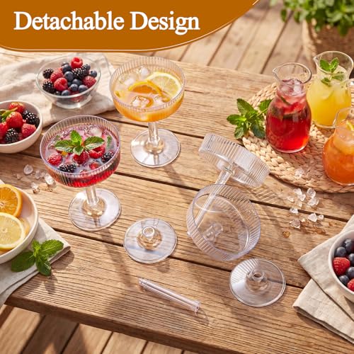 Image of 50 Pcs 5 oz Plastic Ribbed Martini Glasses, Disposable Vintage Plastic Coupe Glasses for Cocktails, Desserts Parfaits, Clear Party Glassware for Weddings Events