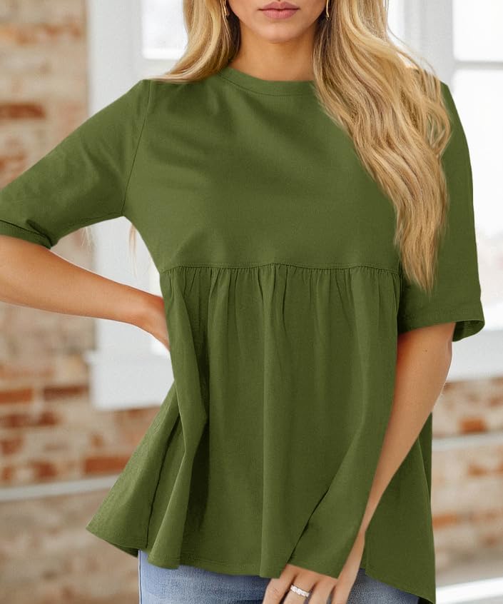Cicy Bell Womens Summer Babydoll Tops Oversized Short Sleeve Crewneck T Shirts Peplum Casual Loose Blouse - Image 4