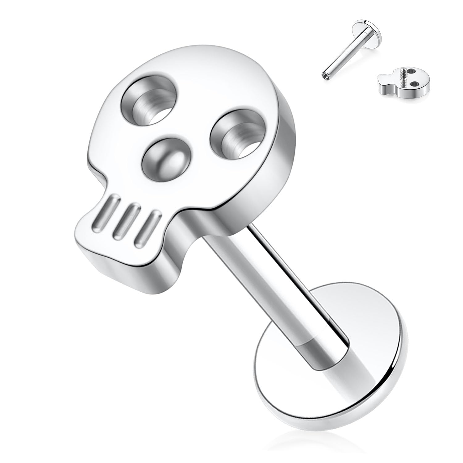 hengkaixuan 16G Titanium Labret Studs - Internally Threaded Flatback - Unisex - Silver - Piercing Jewellery — view 38