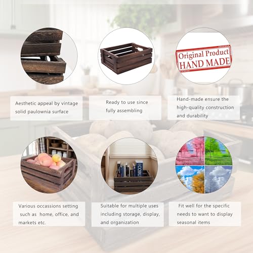 Rustic Vintage Finished 2 Packs Wooden Crate with Handles - Nesting Storage Display Organization Crate for Party Office Bedroom Kitchen and Closet - Image 4