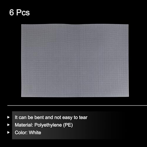Image of MECCANIXITY 6pcs 16.5 inchx24 inch Plastic Mesh Canvas Sheet 6 Count Needlepoint Blank Canvas for Embroidery Knit Crochet Acrylic Yarn Crafting, White