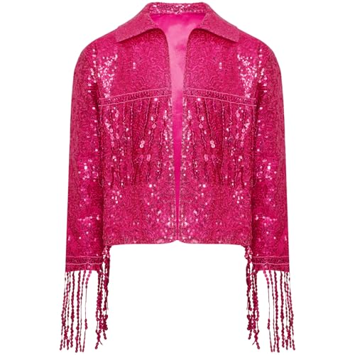 Kids Girls Sequins Tassel Jacket Stand Collar Long Sleeve Slim Fit Open Front Tops Party Bomber Blazers Outwear3