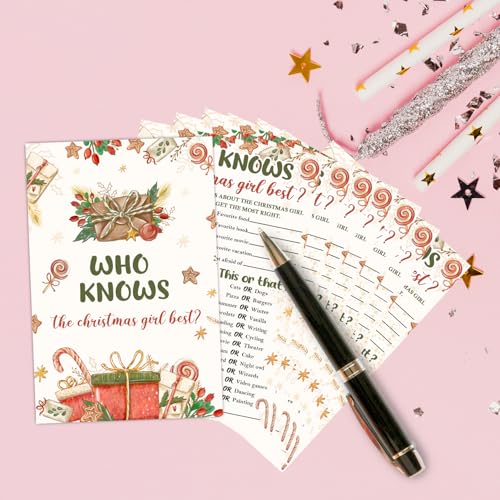 Image of Who Knows The Christmas Girl? Christmas-Themed Party Game, Themed Party Activities and Creative Supplies, Christmas Supplies Set, 20 Game Cards (4x6 inches)
