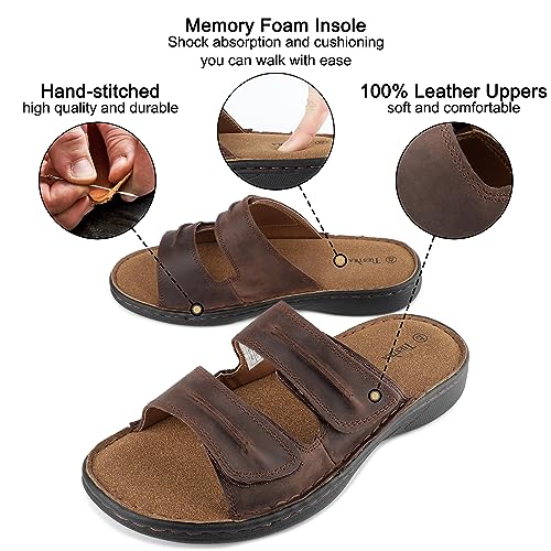 Mens Adjustable Leather Slide Sandals Comfortable Lightweight Summer Memory Foam Sandals Casual Beach Slip On Sandals for Men Indoor & Outdoor2