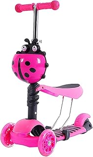 Kids Scooter Kick Scooters 3 Wheels Baby Scooter Ladybug Child Push Handle 3 in 1 Toddler Foot Car Lightweight Wheels Anti-Slip Pedal Adjustable Seat & Handlebar 2 to 11 Years Pink