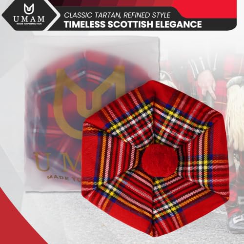Image of Scottish Tam O' Shanter Hat Tartan Bonnet Pom Pom Wool Flat Cap One Size