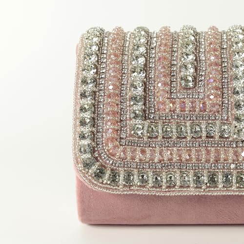Image of THE TAN CLAN Nysa Mini Hand Embroidered Clutch Bag for Women with Handle - Elegant Evening Handbag, Stylish Clutch Purse with Magnetic Closure, Perfect for Weddings, Parties, Gifting