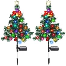 Baquler 2 Pcs Solar Christmas Tree Garden Stake Lights Outdoor Christmas Tree Yard Decorations Multicolor Solar Stakes for Pathway Lawn Patio Xmas Ornament Vibrant Style