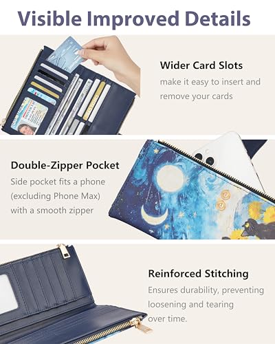 Image of Cat Women's Slim Wallet,Thin RFID Card Holder with Zipper Pocket | 12 Slot Wallet Organizer, Large Capacity, Vegan Leather, Coin Purse, Cash Compartment, Travel Wallet, Women Gift