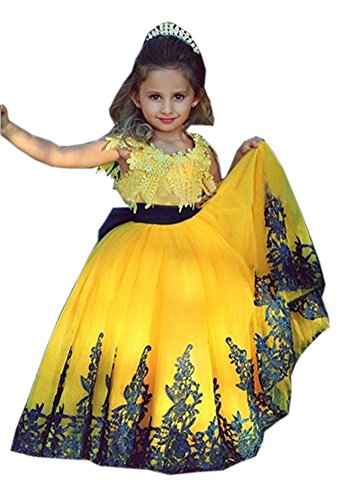 Leyidress Girls Pageant Gown Flower Girl Gown Yellow Ball Gowns Communion Dress for Kids 11