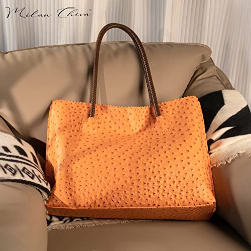 Image of Milan Chiva Tote Bag for Women with Zipper Large Ostrich Vegan Leather Shoulder Purses and Handbags