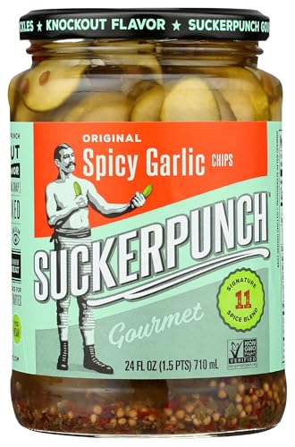 SUCKERPUNCH Gourmet Spicy Garlic Pickle Chips, Spicy Garlic Chips, 24 Fl Oz (Pack of 2), 48 Ounce