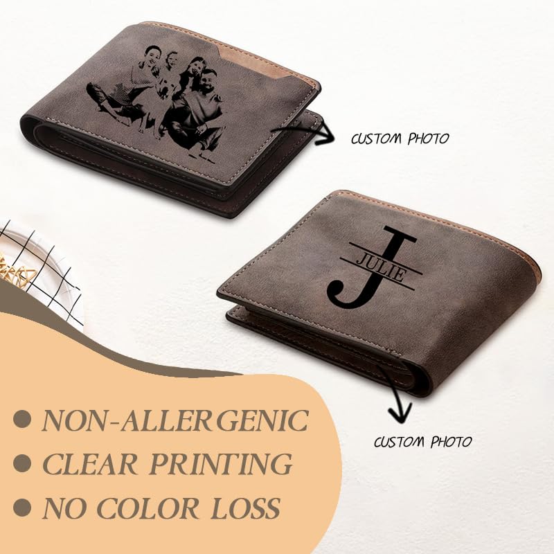 Personalized Photo Wallet for Men - Custom Engraved Leather Bifold Wallet with Picture & Initial Name - Thoughtful Father Day, Anniversary, Birthday Gifts for Dad, Husband, Boyfriend (Dark Coffee)3
