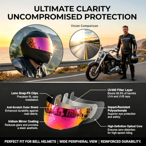 Image of PSLER Shatterproof Helmet Visor for Bell Qualifier & Qualifier DLX,Rose Red | Impact-Resistant ,UV400 Protection, Motorcycle Tinted Face Shield Replacement for Bell Qualifier /Star /Vortex /RS-1 /Revolver