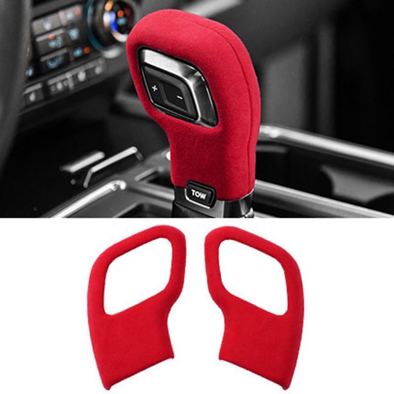 2pcs/Set Suede Gear Shift Knob Cover Sticker Shifter Cap Trim Compatible with Ford F150 2015-2020 (Black Gray, Large)