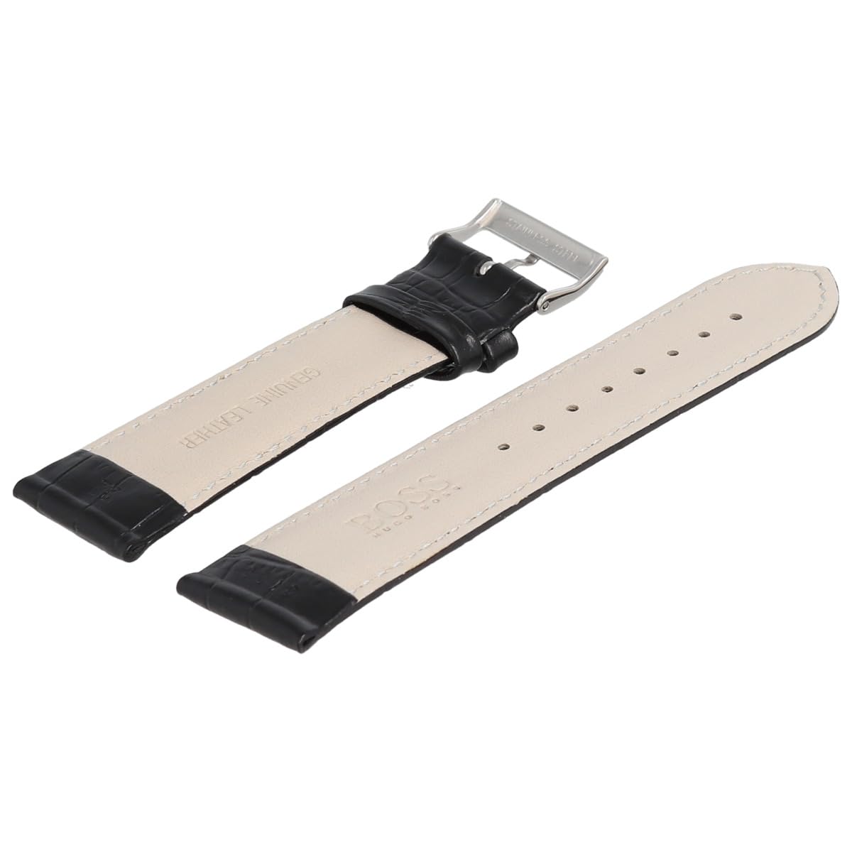 HUGO BOSS Uhrenarmband 22mm Leder Schwarz Kroko - 659302186