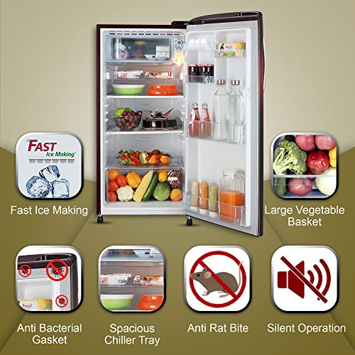 Image of LG 185 L 3 Star Direct-Cool Single Door Refrigerator Appliance (GL-B201ASPD, Scarlet Plumeria, Moist 'N' Fresh, Gross Volume- 190 L)