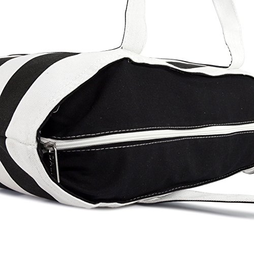 DALIX Striped Boat Bag Premium Cotton Canvas Tote in Black - Thumbnail 6