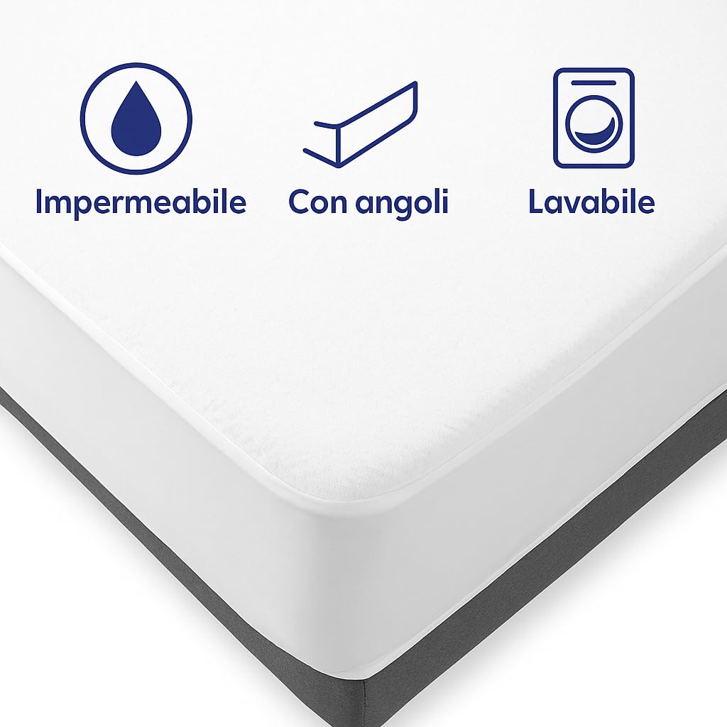 Coprimaterasso Matrimoniale Impermeabile, Bianco, Jacquard Elasticizzato, 180x200+25cm, Traspirante, con Angoli Elasticizzati, per Adulti (Matrimoniale)