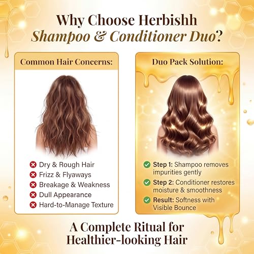 Image of Herbishh Honey Shampoo and Conditioner Combo Pack of 2 (300ml + 300ml) - Sulfate Free Hair Care Set for Dry & Frizzy Hair, Moisture Restore Formula with Keratin, Amla, Reetha & Licorice Extracts
