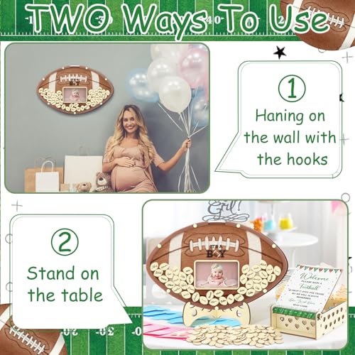 Image of Wenqik 63 Pcs Football Touch Down Baby Shower Guest Book Alternatives Set Baby Shower Decorations with Photo Frame Sonogram Frame Keepsake 60 Wood Slices Guest Book for Birthday