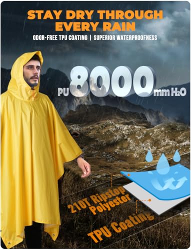Image of ANYOO Hooded Rain Poncho for Adults Waterproof Lightweight Rain Coat for Men Women Reusable Rain Jacket for Emergency Outdoor