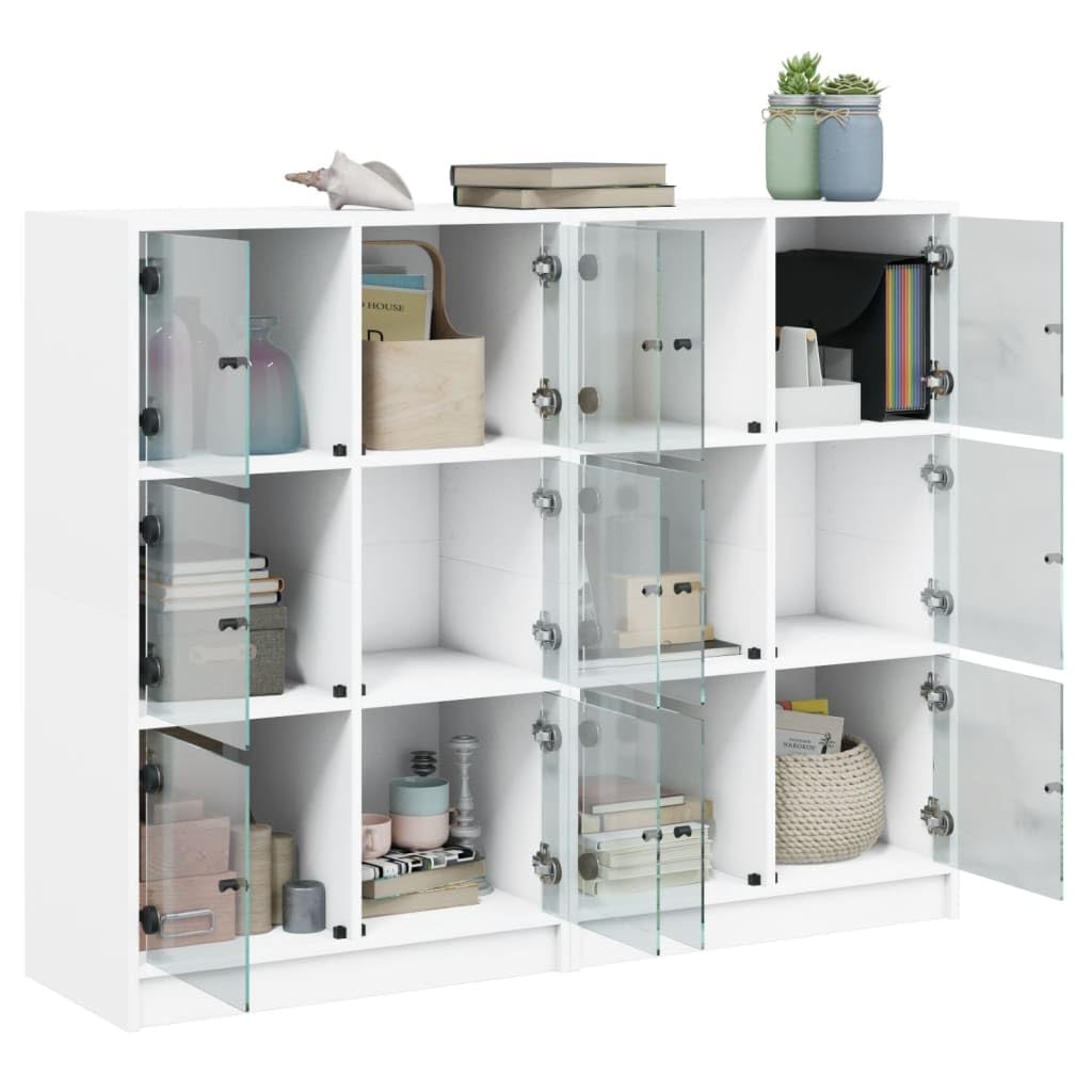 Bücherregale mit 12 Würfeln, bodenstehend, mit 12 Glastüren, Bücherregal, Heimdekoration, Möbel für Zuhause, Büro, Wohnzimmer, Schlafzimmer (weiß)