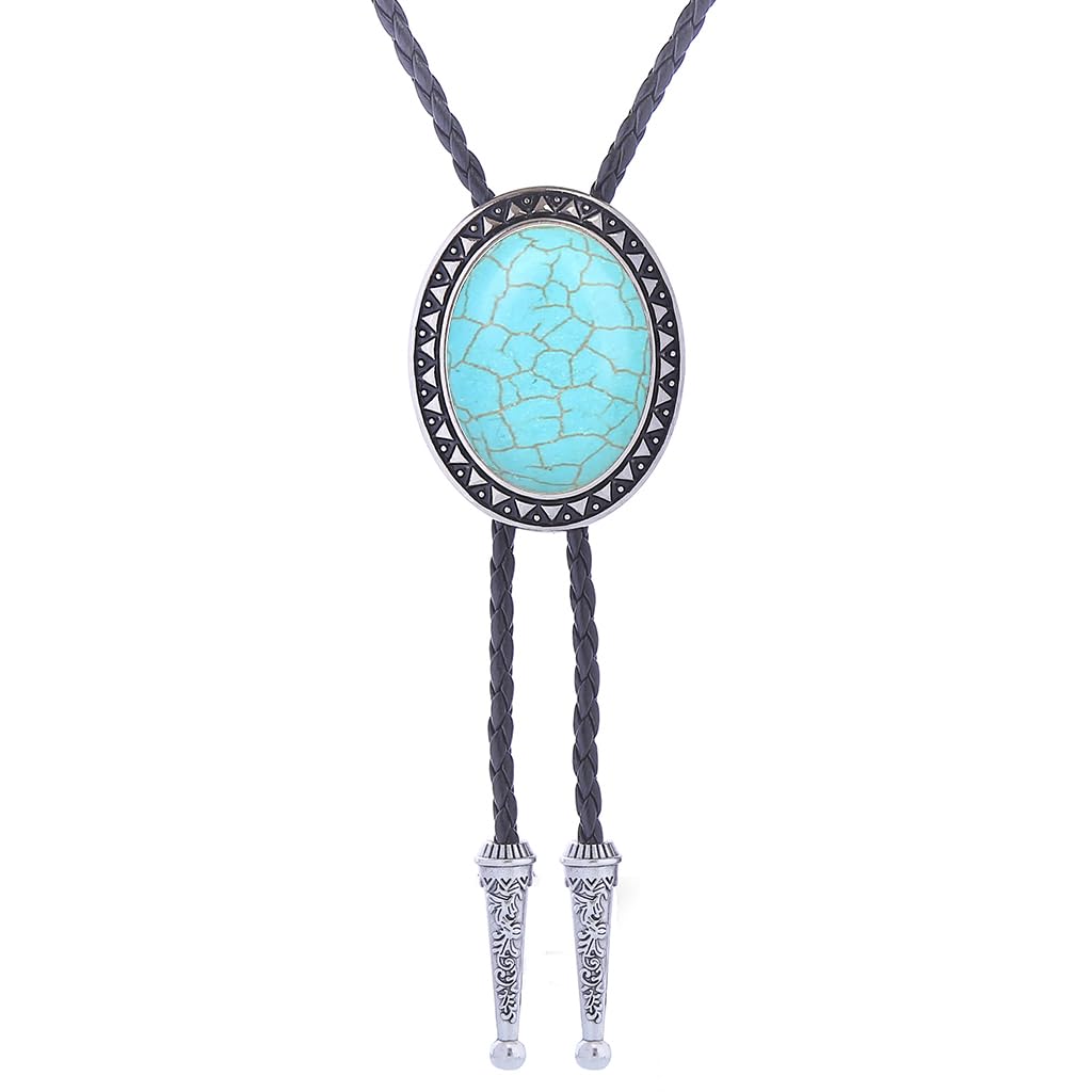 Jeilwiy Bolo Tie for Men Real Stone Westwern Cowboy Ties Silver Bolos Women Leather Necktie Gift for Birthday Christmas