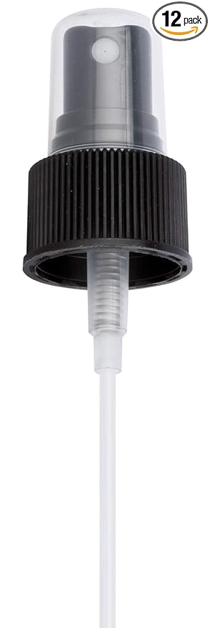 24-410 Black Ribbed Fine Mist Spray Top Closure, 6.875 inch dip tube length (12 PACK)