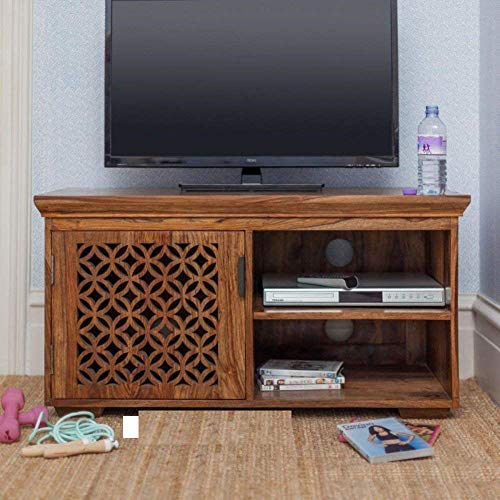 Image of COBRA CRAFT Sheesham Wood Wooden TV Cabinet Furniture Stand TV Unit for Living Room 1 Drawer 3 Shelf Tv Cabinet for Living Room
