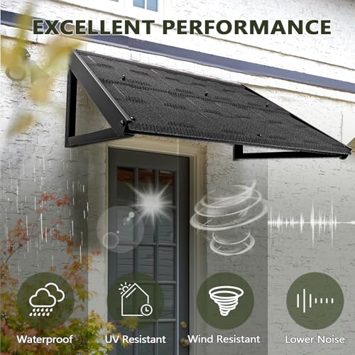 DIY DECK Metal Awnings 52\" W x 31\" H, Tile Shaped Metal Awning for Porches, Entrance, Windows, Porches and Balconies (Black)