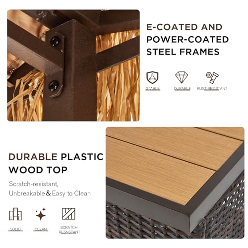 Homrest Outdoor Tiki Bar Set, 3 Pieces Wicker Patio Bar Set W/2 Height Stools thumb #2