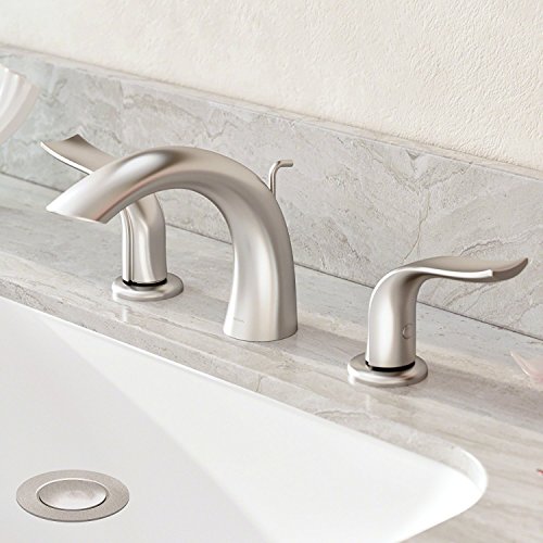 Kohra Spot-Free Two Handle 8 Inch Widespread Bathroom Faucet with Lift Rod Drain, All-Brite Brushed Nickel FUS-14003BN
