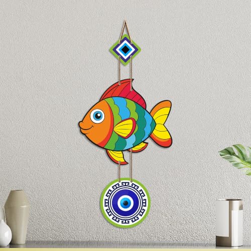Image of Artvibes Lucky Fish Evil Eye Wall Hanging for Home Entrance | Nazar Suraksha MDF Wall Art | Positive Energy Decor for Main Door | Living Room | Office & Balcony (WH 8531N)